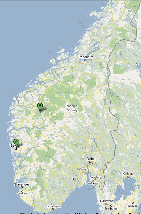 Bergen To Jostedalsbreen map
